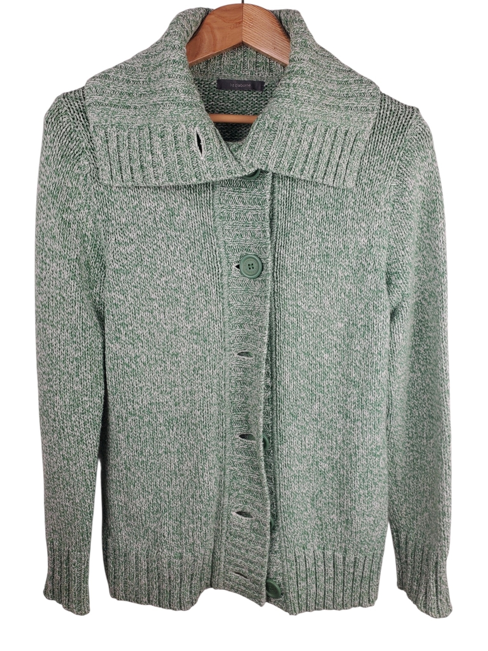 Vintage Liz Claiborne Lizwear Marled Green Knit Cardigan Sweater - LG. #348